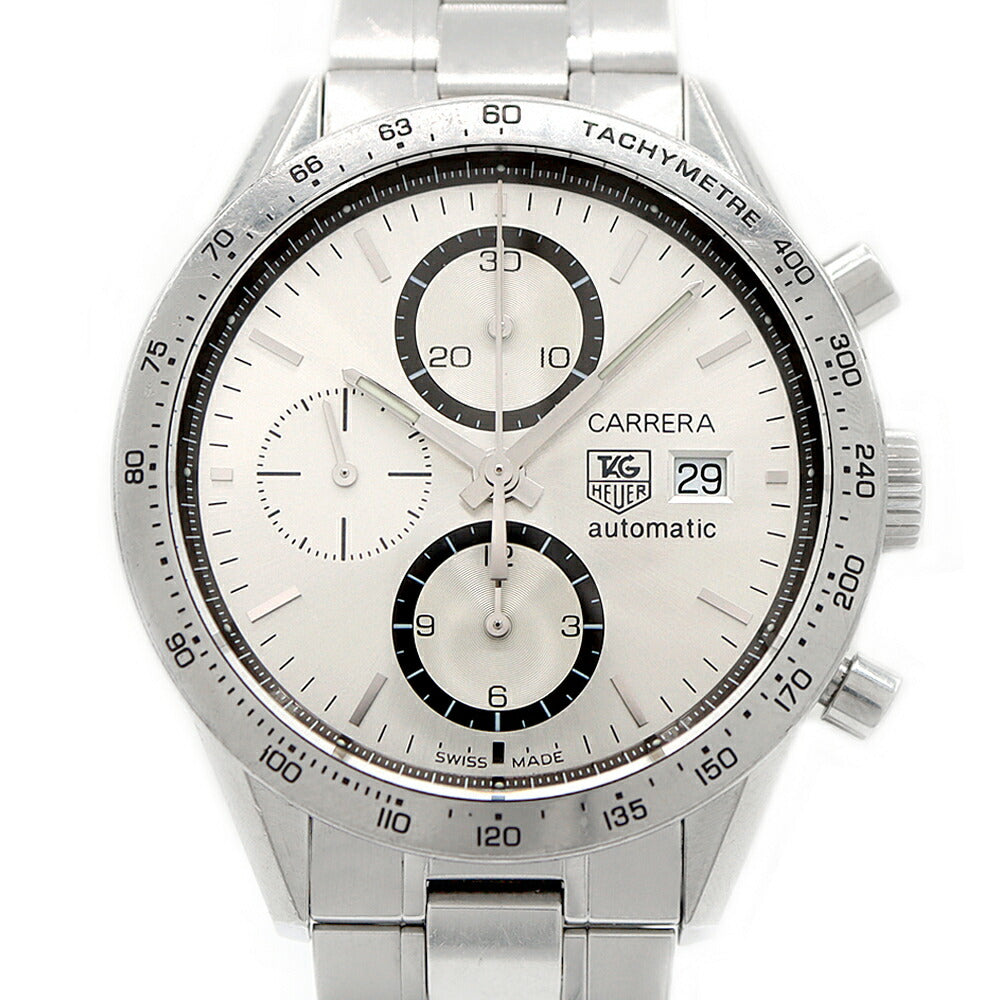 TAG Heuer タグホイヤー カレラ キャリバー16 クロノグラフ CV2017 デイト 100m防水 裏スケ シルバー SS ステンレス メンズ 自動巻き【6ヶ月保証】【腕時計】【中古】