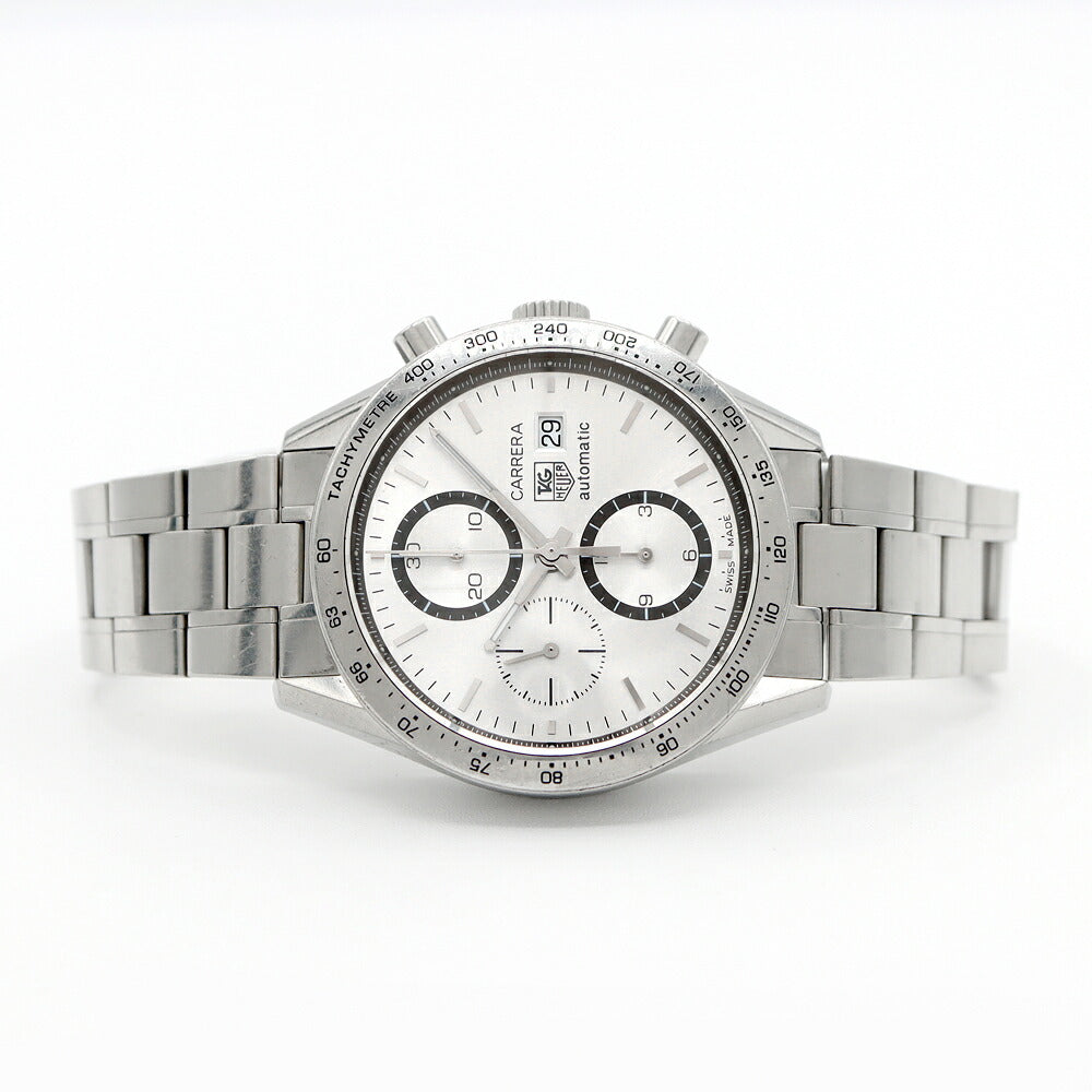 TAG Heuer タグホイヤー カレラ キャリバー16 クロノグラフ CV2017 デイト 100m防水 裏スケ シルバー SS ステンレス メンズ 自動巻き【6ヶ月保証】【腕時計】【中古】