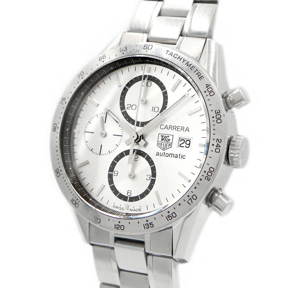 TAG Heuer タグホイヤー カレラ キャリバー16 クロノグラフ CV2017 デイト 100m防水 裏スケ シルバー SS ステンレス メンズ 自動巻き【6ヶ月保証】【腕時計】【中古】