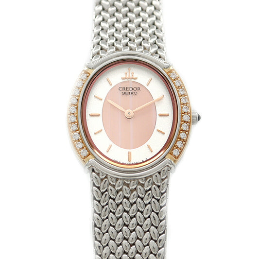 Battery replaced SEIKO Credor Diamond Bezel 5A70-3000 Diamond Sardonyx Pink Silver K18PG Pink Gold SS Stainless Steel Combi Ladies Quartz [6 Month Warranty] [Watch] [Used]