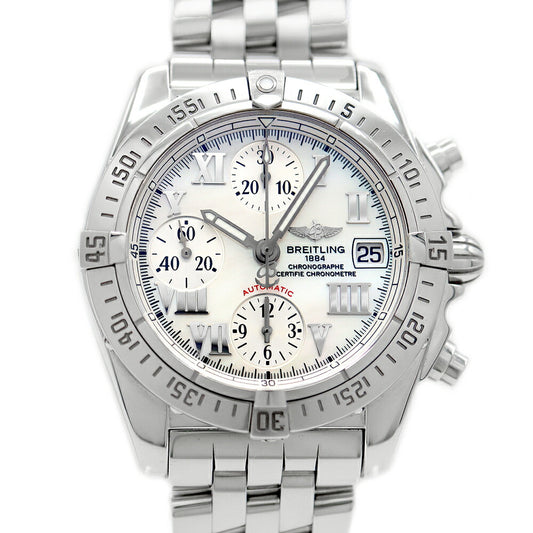 BREITLING ブライトリング クロノコックピット A13358 クロノグラフ 100m防水 デイト 白 ホワイトシェル SS ステンレス 自動巻き【6ヶ月保証】【腕時計】【中古】