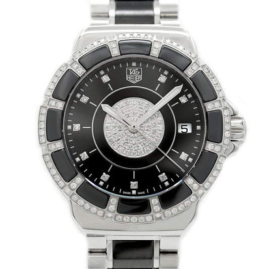 電池交換済 TAG Heuer タグホイヤー フォーミュラ1 ダイヤベゼル WAH1219 ダイヤモンド 10Pダイヤ 200m防水 デイト 黒 ブラック SS ステンレス CE セラミック レディース クォーツ フォーミュラー1【6ヶ月保証】【腕時計】【中古】