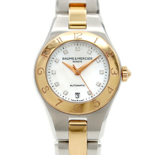 BAUME&MERCIER ボーム&メルシェ リネア 65740 ダイヤモンド 11Pダイヤ デイト 白 ホワイトシェル YG イエローゴールド SS ステンレス コンビ レディース 自動巻き【6ヶ月保証】【腕時計】【中古】