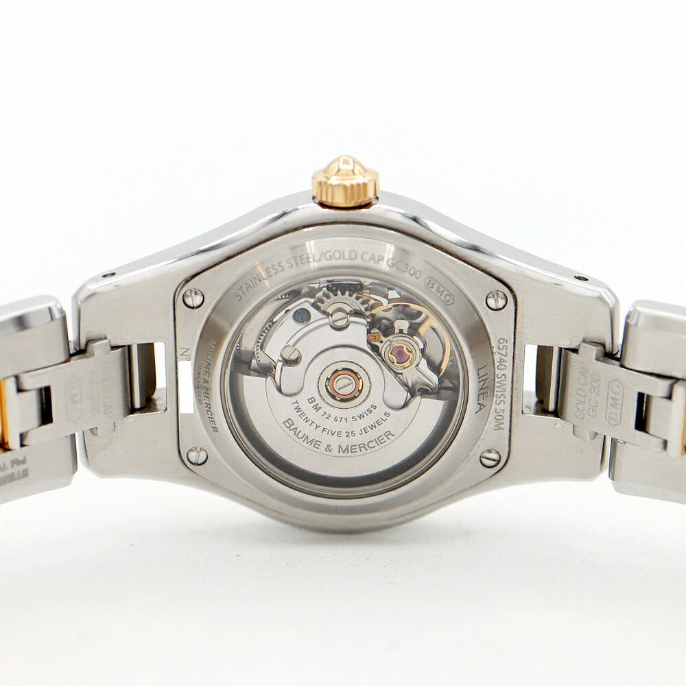 BAUME&MERCIER ボーム&メルシェ リネア 65740 ダイヤモンド 11Pダイヤ デイト 白 ホワイトシェル YG イエローゴールド SS ステンレス コンビ レディース 自動巻き【6ヶ月保証】【腕時計】【中古】