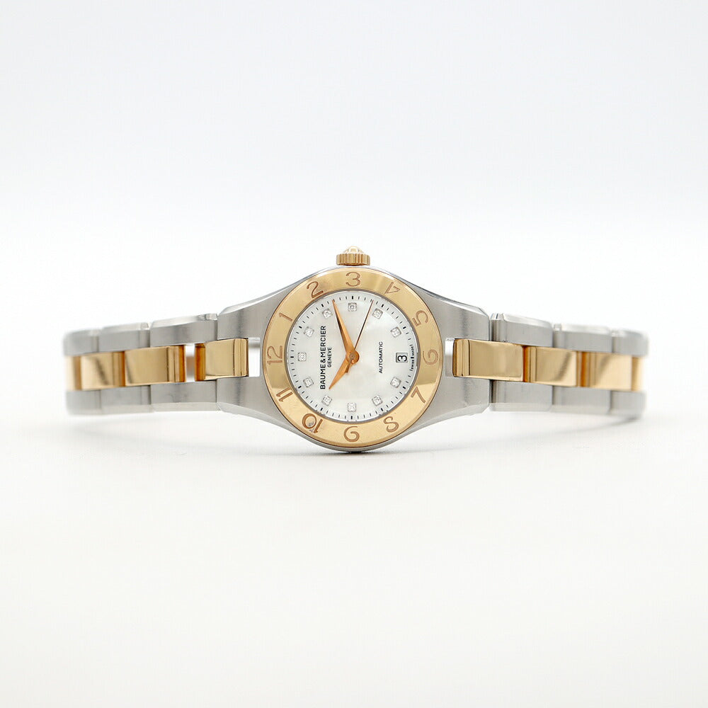 BAUME&MERCIER ボーム&メルシェ リネア 65740 ダイヤモンド 11Pダイヤ デイト 白 ホワイトシェル YG イエローゴールド SS ステンレス コンビ レディース 自動巻き【6ヶ月保証】【腕時計】【中古】