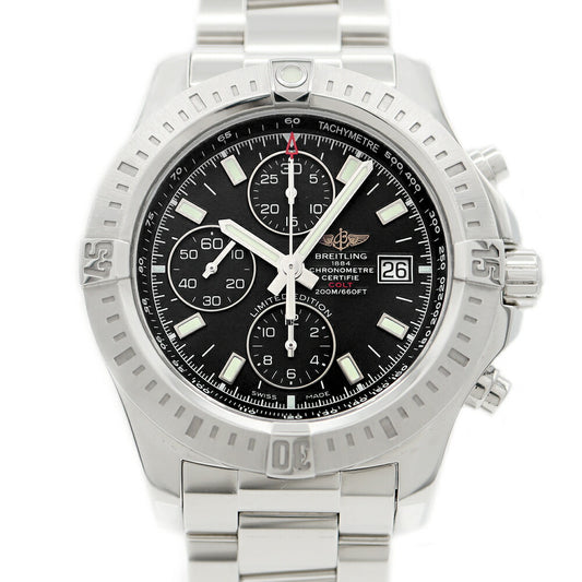 Internally inspected BREITLING Colt Chronograph Japan Limited 500 Pieces A13388 Date 200m Water Resistant Black SS Stainless Steel Men's Automatic Winding [6 Month Warranty] [Watch] [Used]