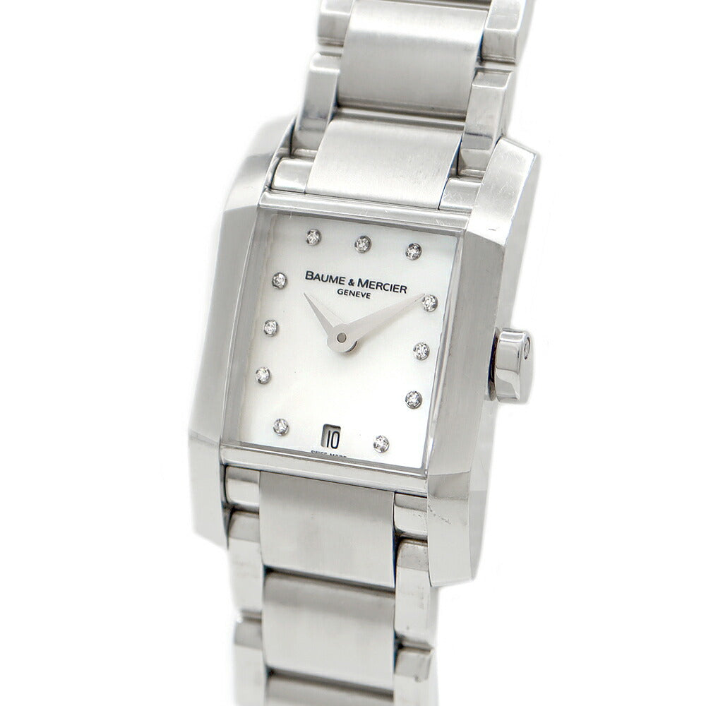 Battery replaced BAUME&MERCIER Diamant 65488 Diamond 11P Diamond 30m Water Resistant Date White White Shell SS Stainless Steel Ladies Quartz [6 Month Warranty] [Watch] [Used]