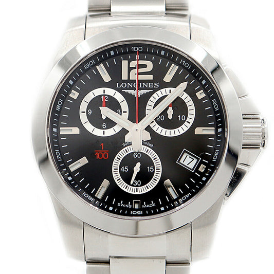 Battery replaced LONGINES Conquest Chronograph L3.700.4 Date 300m Water Resistant Black SS Stainless Steel Men's Quartz [6 Month Warranty] [Watch] [Used]