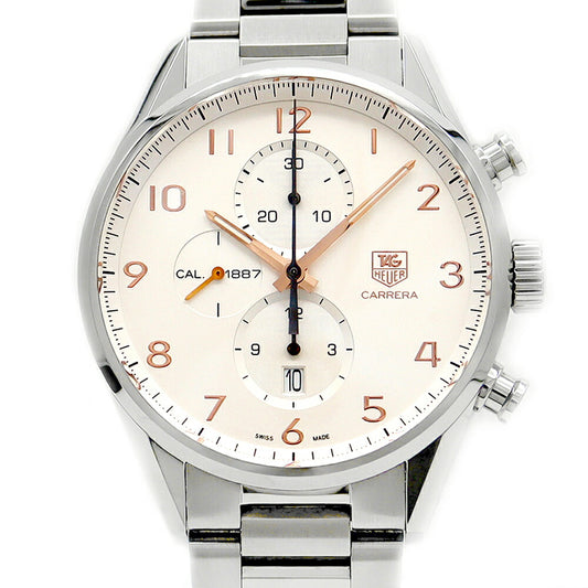 Internally inspected TAG Heuer Carrera Caliber 1887 Chronograph CAR2012 100m Water Resistant Date Back Skew Silver SS Stainless Steel Men's Automatic Winding [6 Month Warranty] [Watch] [Used]