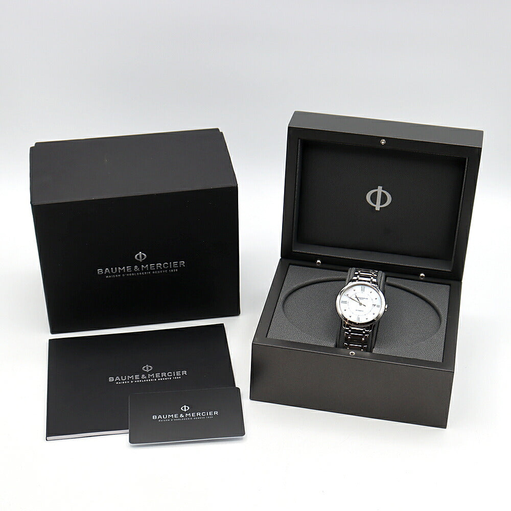 BAUME&MERCIER ボーム&メルシェ クラシマ M0A10221 ダイヤモンド 8Pダイヤ デイト 裏スケ 白 ホワイトシェル SS ステンレス メンズ レディース ボーイズ 自動巻き【6ヶ月保証】【腕時計】【中古】