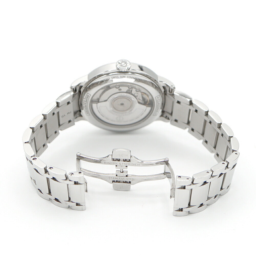 BAUME&MERCIER ボーム&メルシェ クラシマ M0A10221 ダイヤモンド 8Pダイヤ デイト 裏スケ 白 ホワイトシェル SS ステンレス メンズ レディース ボーイズ 自動巻き【6ヶ月保証】【腕時計】【中古】