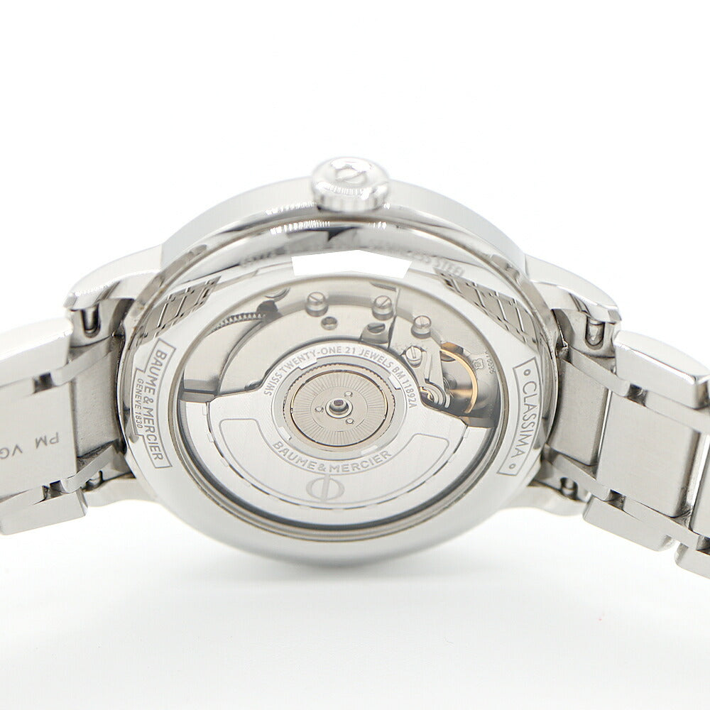 BAUME&MERCIER ボーム&メルシェ クラシマ M0A10221 ダイヤモンド 8Pダイヤ デイト 裏スケ 白 ホワイトシェル SS ステンレス メンズ レディース ボーイズ 自動巻き【6ヶ月保証】【腕時計】【中古】