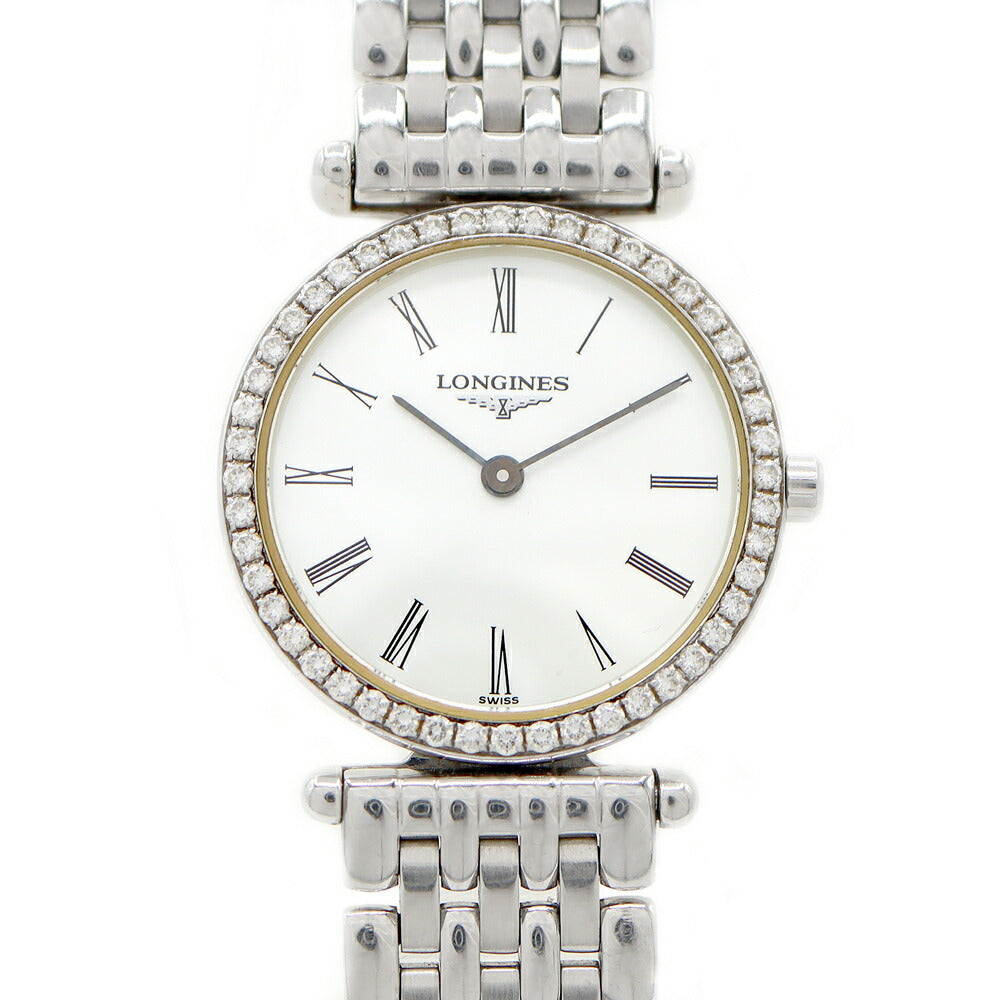 Battery replaced LONGINES La Grand Classic Diamond Bezel L4.204.0 Diamond White White SS Stainless Steel Ladies Quartz [6 Month Warranty] [Watch] [Used]