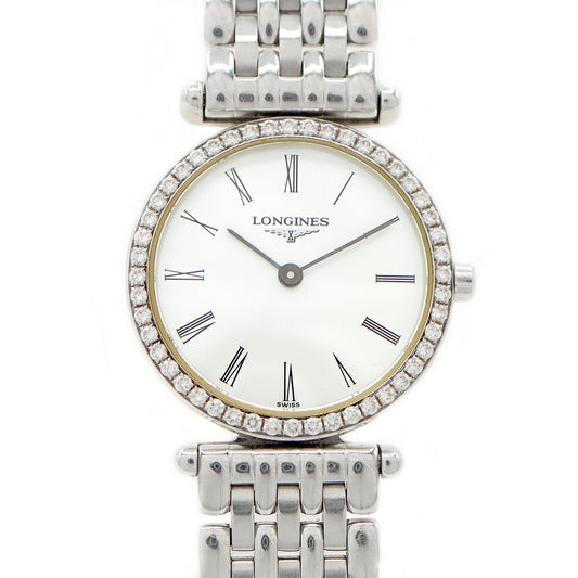 Battery replaced LONGINES La Grand Classic Diamond Bezel L4.204.0 Diamond White White SS Stainless Steel Ladies Quartz [6 Month Warranty] [Watch] [Used]