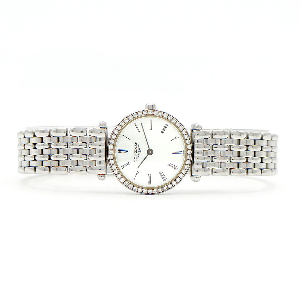 Battery replaced LONGINES La Grand Classic Diamond Bezel L4.204.0 Diamond White White SS Stainless Steel Ladies Quartz [6 Month Warranty] [Watch] [Used]