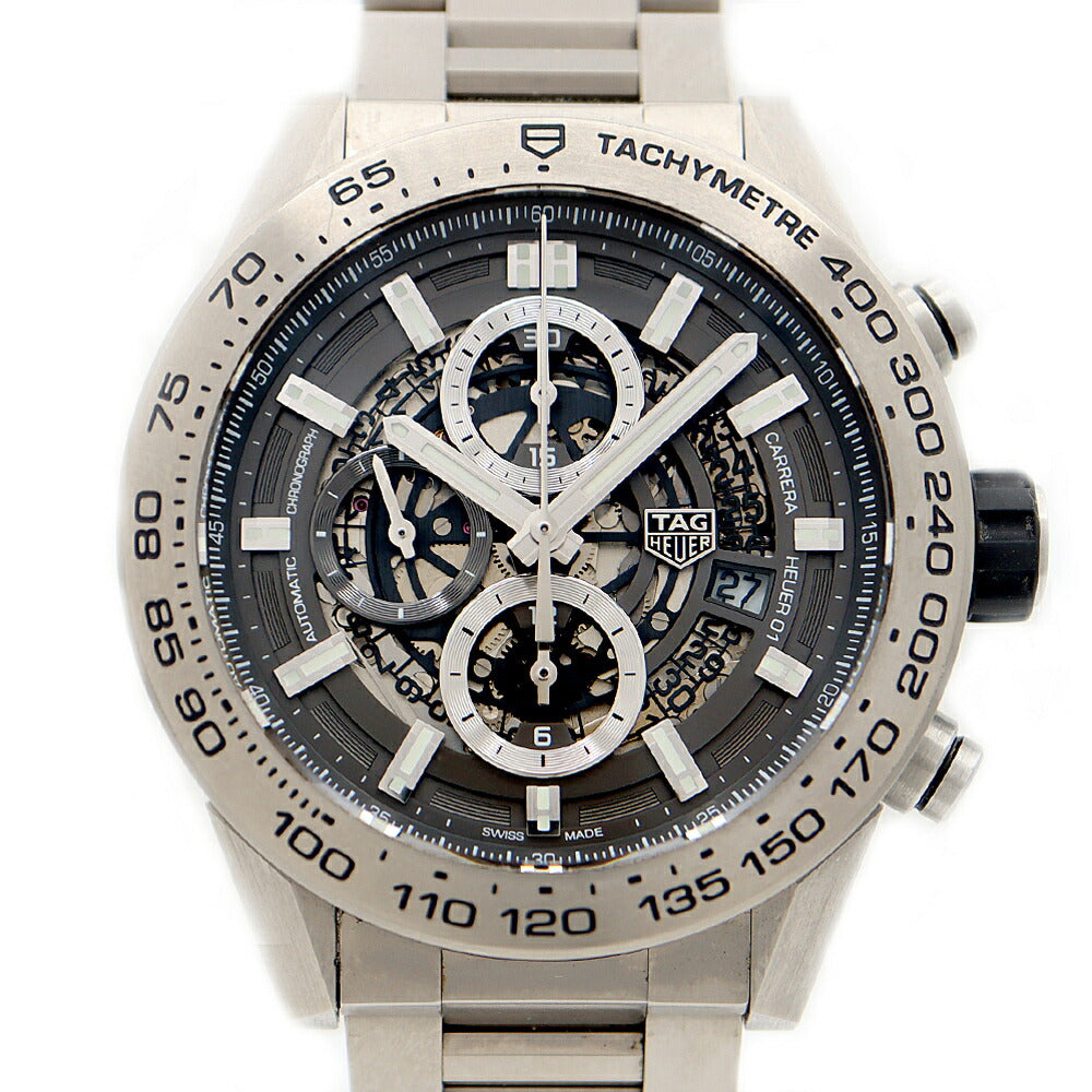 Internally inspected TAG Heuer Carrera Caliber Heuer 01 Chronograph Gray Phantom CAR2A8A BF0707 Date Back Skelton 100m Water Resistant Black Skeleton Ti Titanium Men's Automatic Winding [6 Month Warranty] [Watch] [Used]