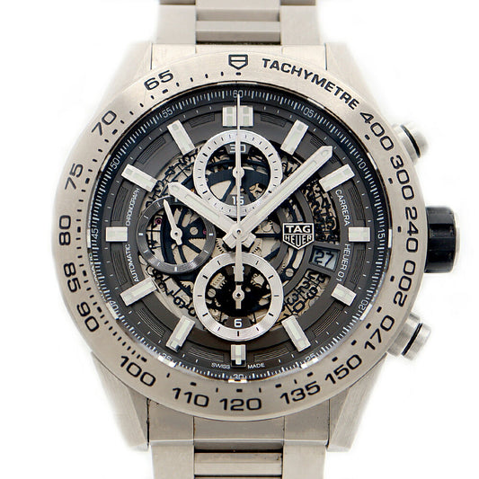 Internally inspected TAG Heuer Carrera Caliber Heuer 01 Chronograph Gray Phantom CAR2A8A BF0707 Date Back Skelton 100m Water Resistant Black Skeleton Ti Titanium Men's Automatic Winding [6 Month Warranty] [Watch] [Used]