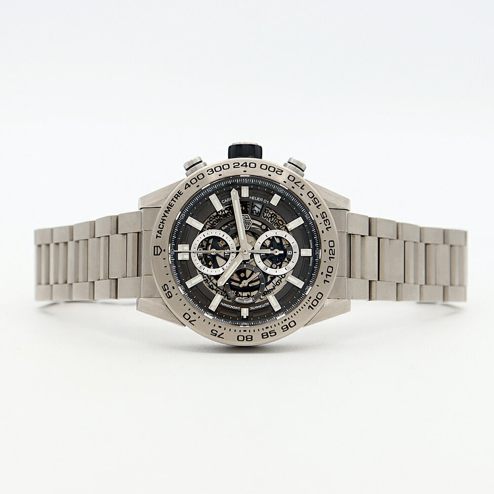 Internally inspected TAG Heuer Carrera Caliber Heuer 01 Chronograph Gray Phantom CAR2A8A BF0707 Date Back Skelton 100m Water Resistant Black Skeleton Ti Titanium Men's Automatic Winding [6 Month Warranty] [Watch] [Used]