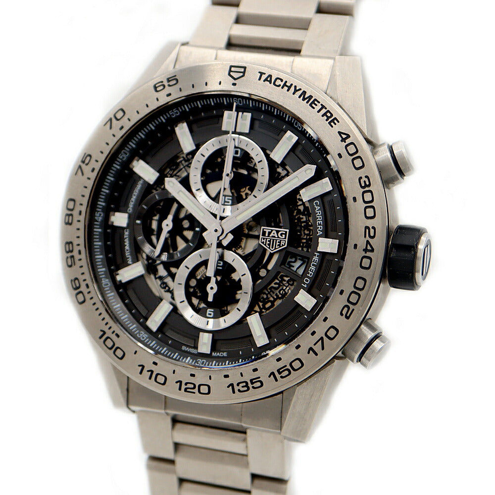 Internally inspected TAG Heuer Carrera Caliber Heuer 01 Chronograph Gray Phantom CAR2A8A BF0707 Date Back Skelton 100m Water Resistant Black Skeleton Ti Titanium Men's Automatic Winding [6 Month Warranty] [Watch] [Used]