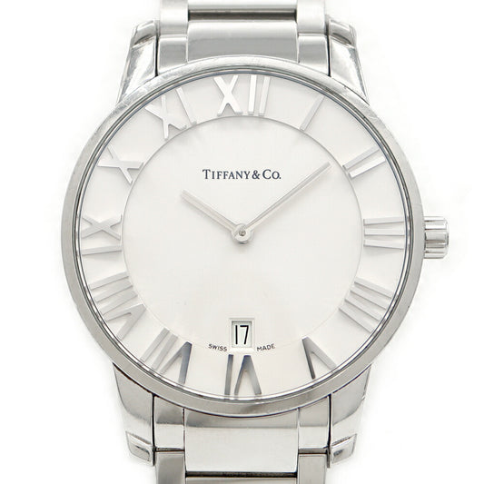 電池交換済 TIFFANY&Co. ティファニー アトラス ドーム Z1800.11.10A21A00A 50m防水 デイト シルバー SS ステンレス メンズ クォーツ【6ヶ月保証】【腕時計】【中古】