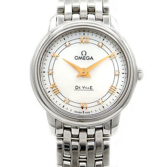 Battery replaced OMEGA DeVille Prestige 424.10.27.60.55.001 Genuine Diamond 6P Diamond 30m Water Resistant White White Shell SS Stainless Steel Ladies Quartz DeVille [6 Month Warranty] [Watch] [Used]