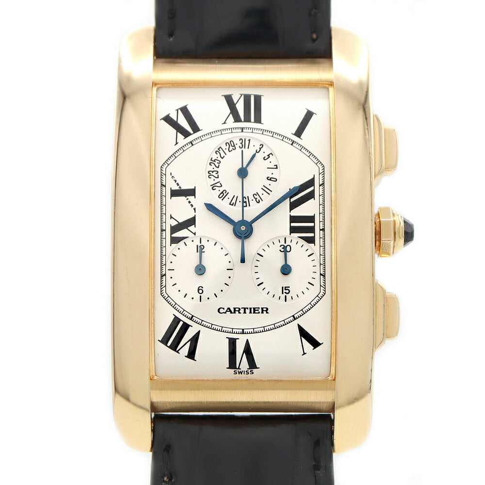 電池交換済 Cartier カルティエ タンクアメリカン LM クロノリフレックス W2601156 クロノグラフ デイト 白 ホワイト K18YG イエローゴールド 純正ベルト 純正K18YG尾錠 メンズ クォーツ【6ヶ月保証】【腕時計】【中古】