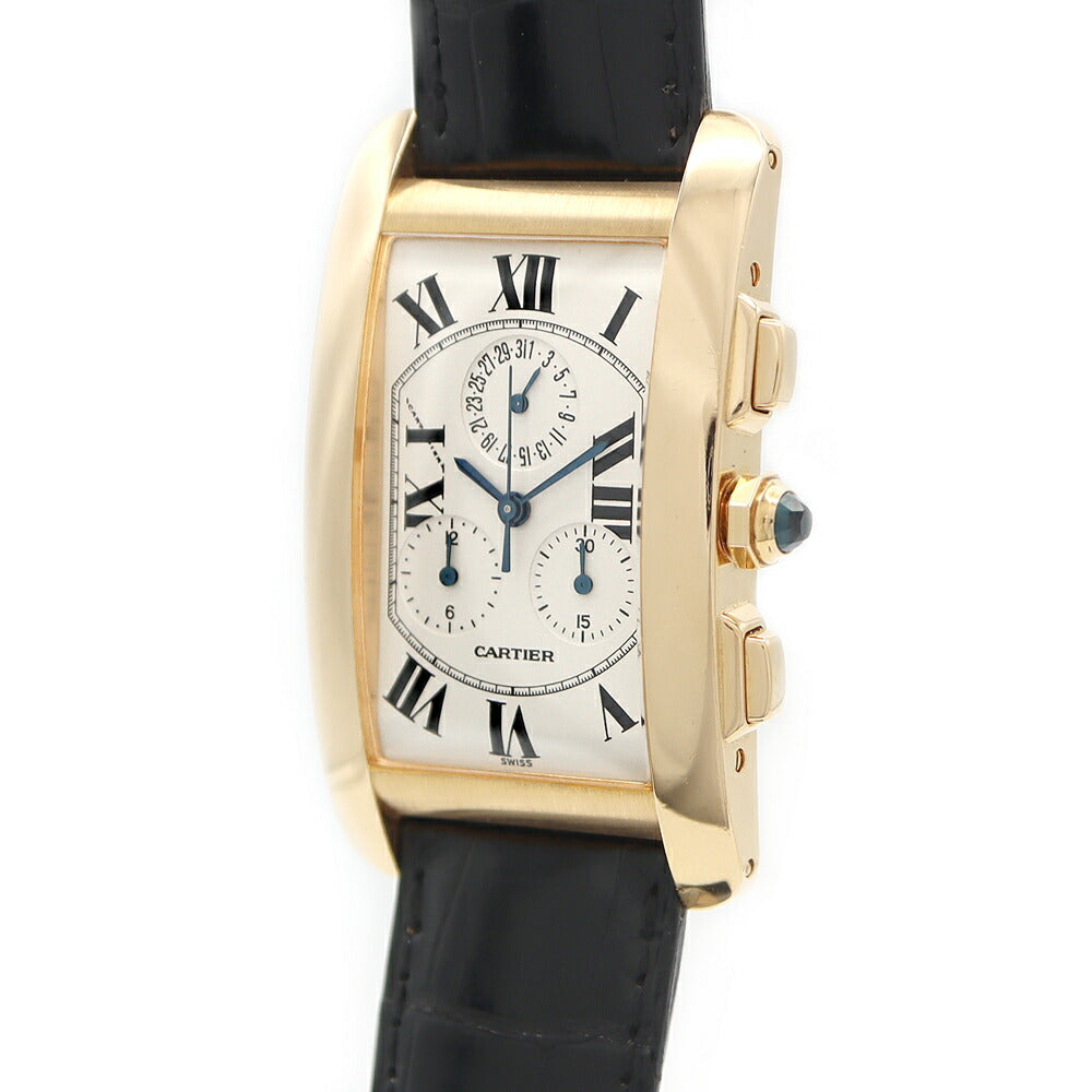 電池交換済 Cartier カルティエ タンクアメリカン LM クロノリフレックス W2601156 クロノグラフ デイト 白 ホワイト K18YG イエローゴールド 純正ベルト 純正K18YG尾錠 メンズ クォーツ【6ヶ月保証】【腕時計】【中古】