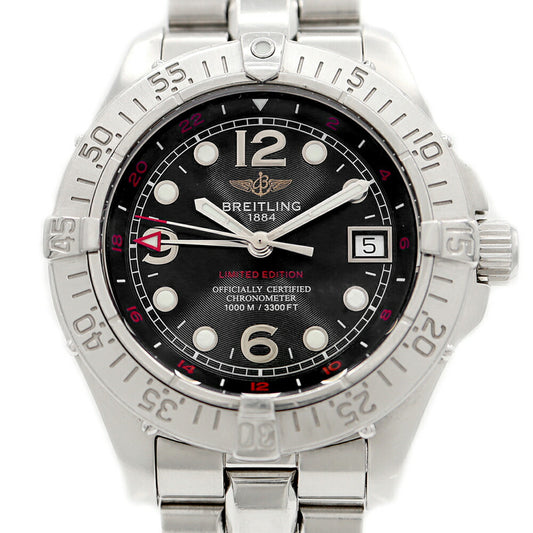 Internally inspected BREITLING Super Ocean GMT A32360 Limited to 200 pieces in Japan Date 1000m waterproof black SS stainless steel men's automatic winding [6 months warranty] [Watch] [Used]