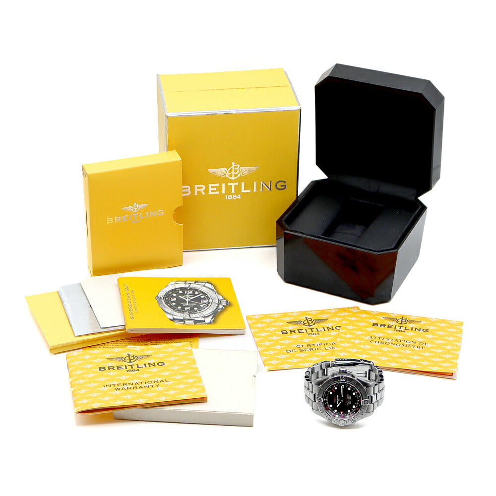 Internally inspected BREITLING Super Ocean GMT A32360 Limited to 200 pieces in Japan Date 1000m waterproof black SS stainless steel men's automatic winding [6 months warranty] [Watch] [Used]