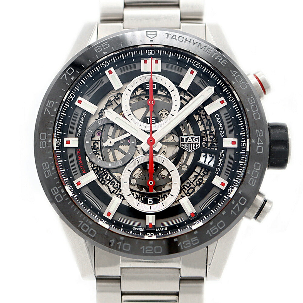 TAG Heuer Tag Heuer Carrera Caliber Heuer 01 Chronograph CAR201V 100m Water Resistant Date Back Slot Black Black Skeleton CE Ceramic SS Stainless Steel Men's Automatic Winding [6 Month Warranty] [Watch] [Used]