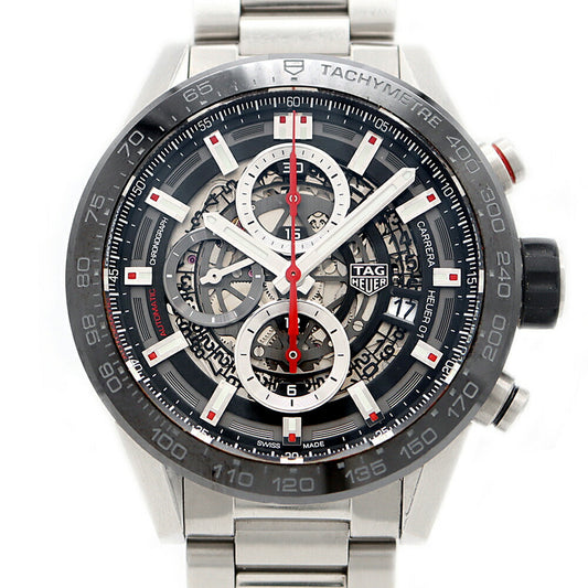 TAG Heuer Tag Heuer Carrera Caliber Heuer 01 Chronograph CAR201V 100m Water Resistant Date Back Slot Black Black Skeleton CE Ceramic SS Stainless Steel Men's Automatic Winding [6 Month Warranty] [Watch] [Used]