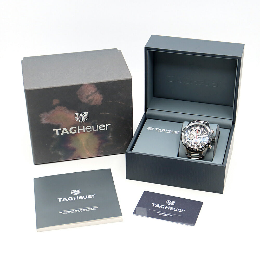 TAG Heuer Tag Heuer Carrera Caliber Heuer 01 Chronograph CAR201V 100m Water Resistant Date Back Slot Black Black Skeleton CE Ceramic SS Stainless Steel Men's Automatic Winding [6 Month Warranty] [Watch] [Used]