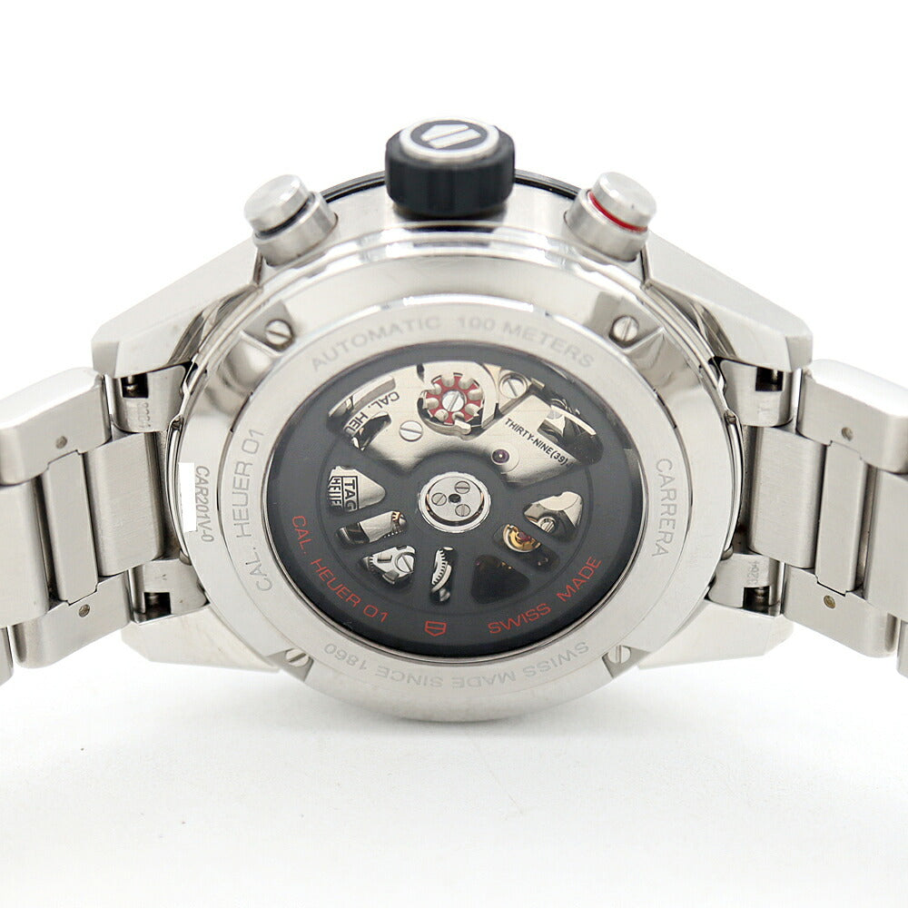 TAG Heuer Tag Heuer Carrera Caliber Heuer 01 Chronograph CAR201V 100m Water Resistant Date Back Slot Black Black Skeleton CE Ceramic SS Stainless Steel Men's Automatic Winding [6 Month Warranty] [Watch] [Used]