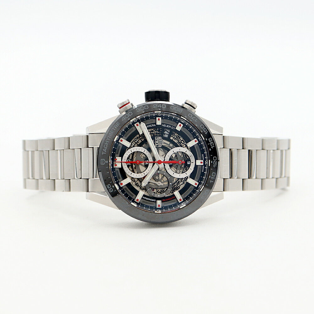 TAG Heuer Tag Heuer Carrera Caliber Heuer 01 Chronograph CAR201V 100m Water Resistant Date Back Slot Black Black Skeleton CE Ceramic SS Stainless Steel Men's Automatic Winding [6 Month Warranty] [Watch] [Used]