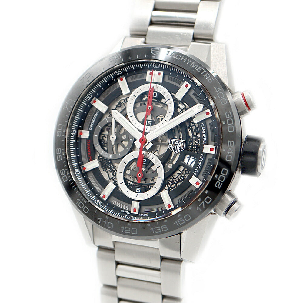 TAG Heuer Tag Heuer Carrera Caliber Heuer 01 Chronograph CAR201V 100m Water Resistant Date Back Slot Black Black Skeleton CE Ceramic SS Stainless Steel Men's Automatic Winding [6 Month Warranty] [Watch] [Used]