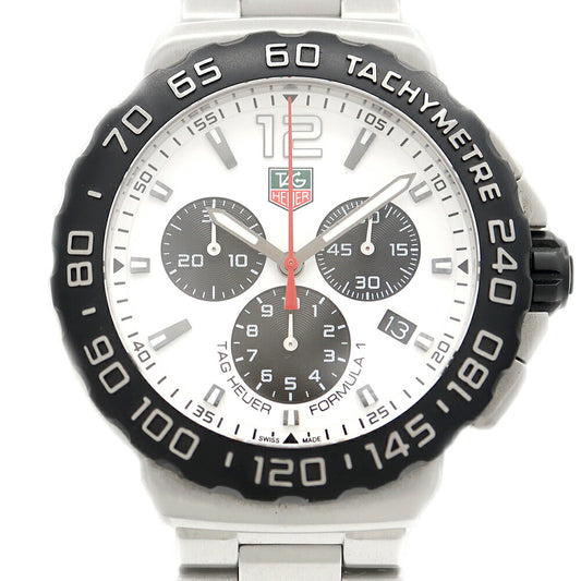 電池交換済 TAG Heuer タグホイヤー フォーミュラ1 クロノグラフ CAU1111 デイト 200m防水 白 ホワイト SS ステンレス メンズ クォーツ フォーミュラー1【6ヶ月保証】【腕時計】【中古】
