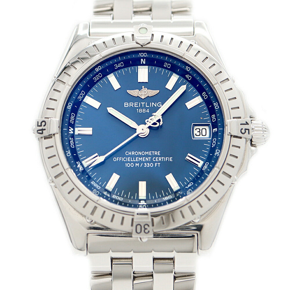 BREITLING ブライトリング ウィングス A10350 デイト 100m防水 青 ブルー SS ステンレス メンズ 自動巻き【6ヶ月保証】【腕時計】【中古】