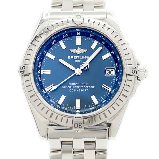 BREITLING ブライトリング ウィングス A10350 デイト 100m防水 青 ブルー SS ステンレス メンズ 自動巻き【6ヶ月保証】【腕時計】【中古】