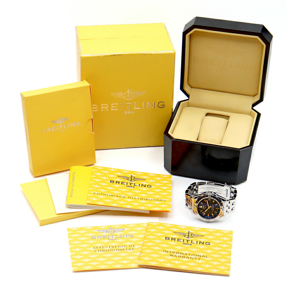 BREITLING ブライトリング ウィングス A10350 デイト 100m防水 青 ブルー SS ステンレス メンズ 自動巻き【6ヶ月保証】【腕時計】【中古】