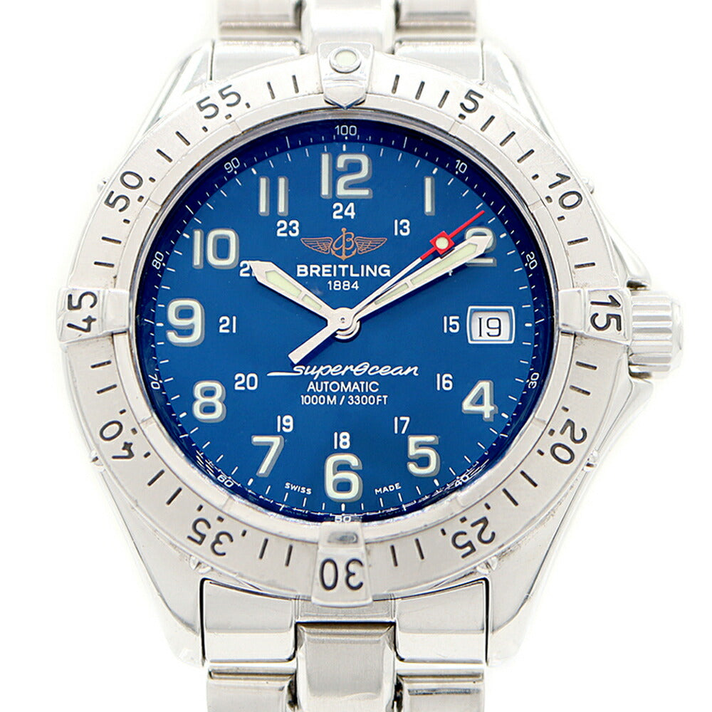 BREITLING ブライトリング スーパーオーシャン A17340 デイト 1000m防水 青 ブルー SS ステンレス メンズ 自動巻き【6ヶ月保証】【腕時計】【中古】