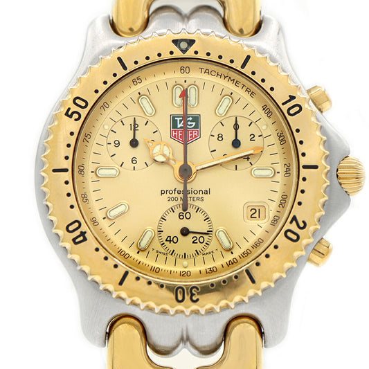 電池交換済 TAG Heuer タグホイヤー S/el セルシリーズ プロフェッショナル クロノグラフ CG1121 デイト 200m防水 ゴールド YGP イエローゴールド SS ステンレス コンビ メンズ クォーツ【6ヶ月保証】【腕時計】【中古】
