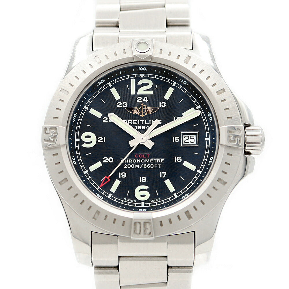 Battery replaced BREITLING Colt A74388 Date 200m waterproof black SS stainless steel men's quartz [6 months warranty] [Watch] [Used]
