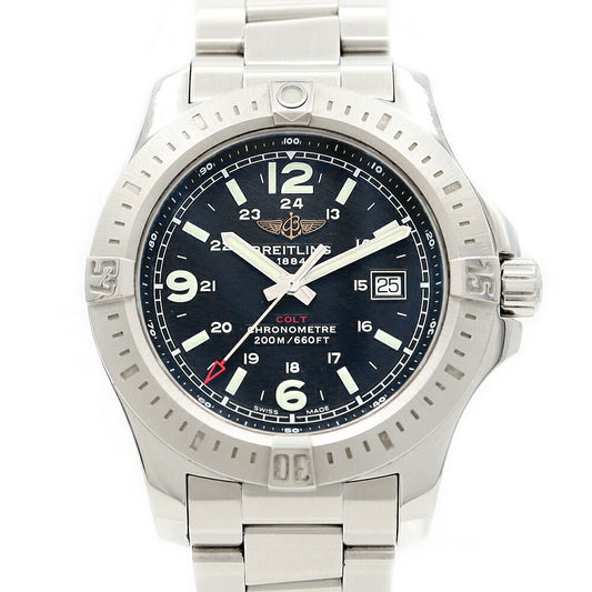 Battery replaced BREITLING Colt A74388 Date 200m waterproof black SS stainless steel men's quartz [6 months warranty] [Watch] [Used]