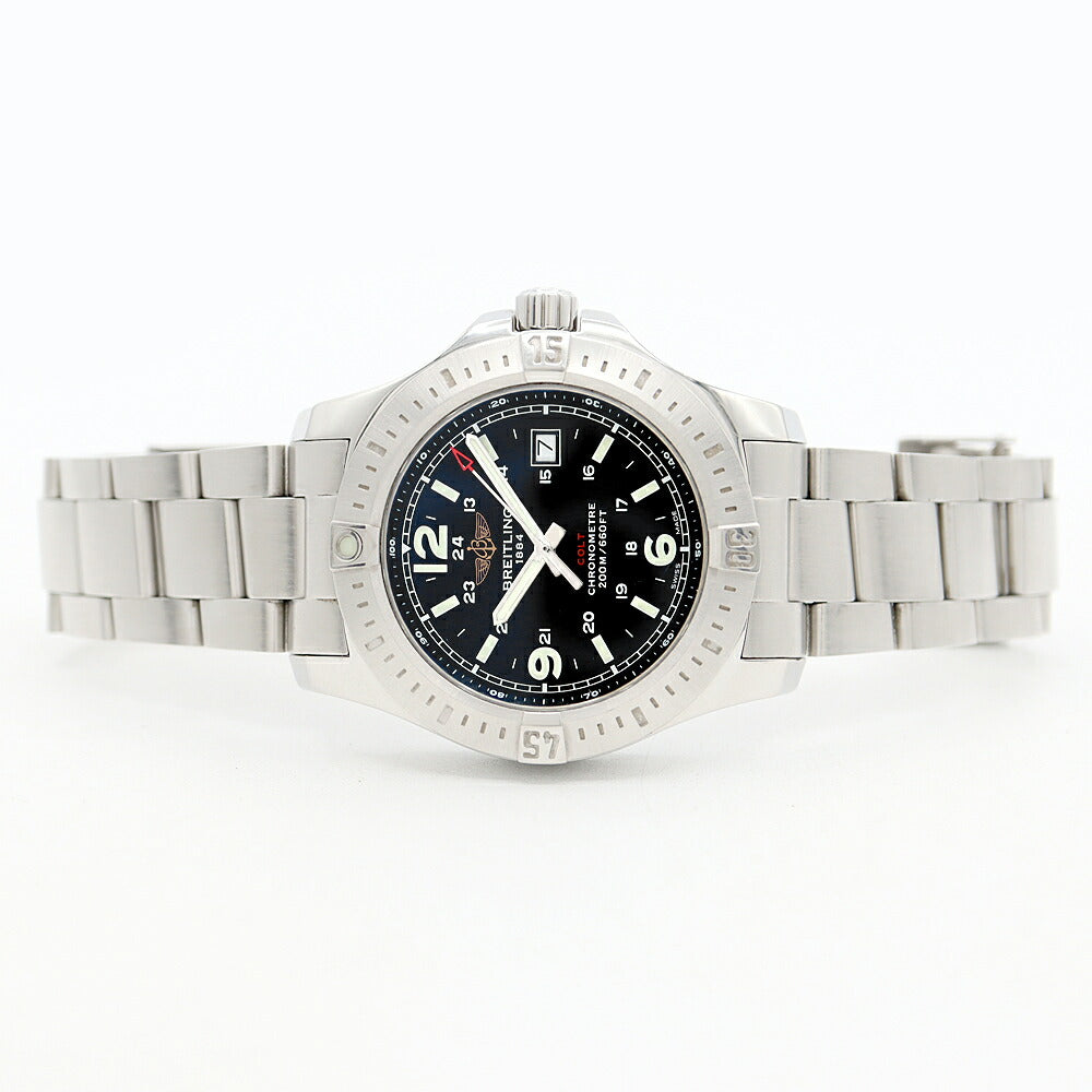 Battery replaced BREITLING Colt A74388 Date 200m waterproof black SS stainless steel men's quartz [6 months warranty] [Watch] [Used]
