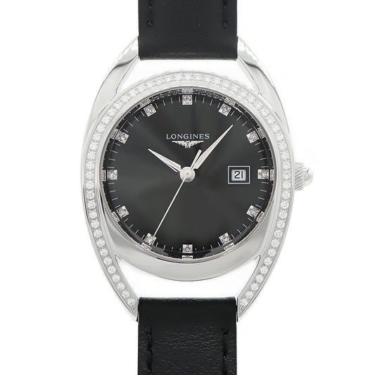 Battery replaced LONGINES Equestrian Horseshoe Diamond Bezel L6.137.0 Genuine Diamond 12P Diamond Date Black SS Stainless Steel Genuine Belt Genuine Buckle Ladies Quartz Equestrian [6 Month Warranty] [Watch] [Used]