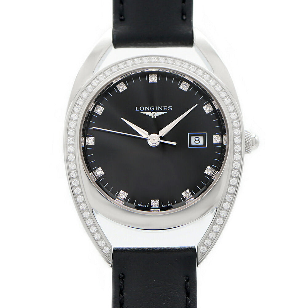 Battery replaced LONGINES Equestrian Horseshoe Diamond Bezel L6.137.0 Genuine Diamond 12P Diamond Date Black SS Stainless Steel Genuine Belt Genuine Buckle Ladies Quartz Equestrian [6 Month Warranty] [Watch] [Used]