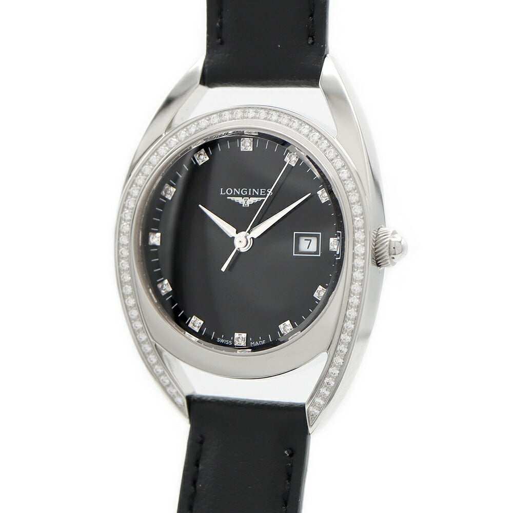Battery replaced LONGINES Equestrian Horseshoe Diamond Bezel L6.137.0 Genuine Diamond 12P Diamond Date Black SS Stainless Steel Genuine Belt Genuine Buckle Ladies Quartz Equestrian [6 Month Warranty] [Watch] [Used]