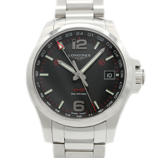 LONGINES Conquest V.H.P GMT Perpetual Calendar L3.718.4.56.6 Date 50m Water Resistant Black SS Stainless Steel Men's Quartz [1 Month Warranty] [Watch] [Used]
