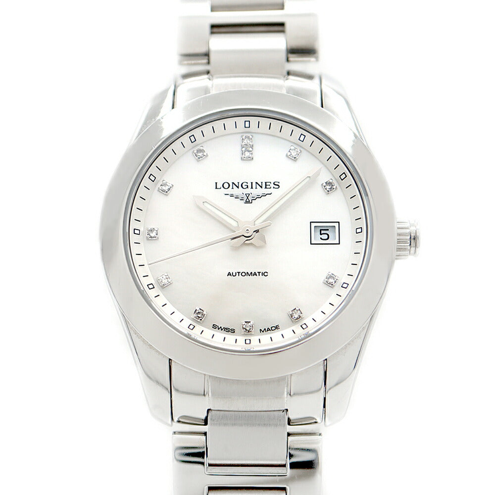 LONGINES Conquest Classic L2.285.4 Genuine Diamond 12P Diamond Date Back Skelton White White Shell SS Stainless Steel Ladies Automatic Winding [6 Month Warranty] [Watch] [Used]