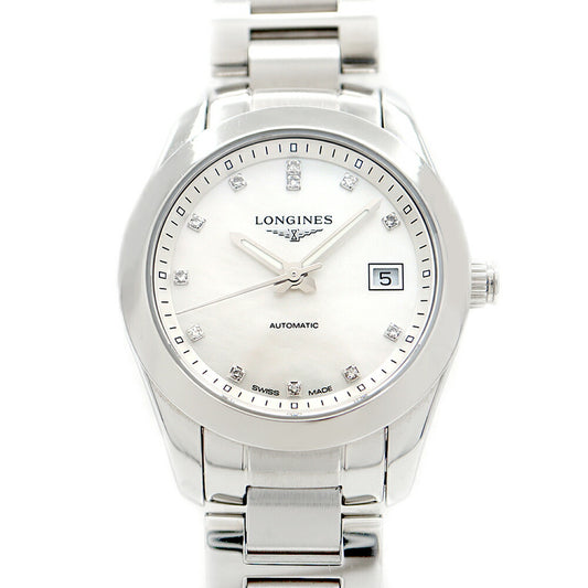 LONGINES Conquest Classic L2.285.4 Genuine Diamond 12P Diamond Date Back Skelton White White Shell SS Stainless Steel Ladies Automatic Winding [6 Month Warranty] [Watch] [Used]